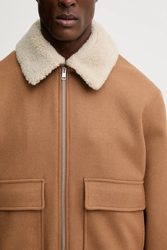 Maison Kitsuné kurtka wełniana Shearling Collar brązowy PM02140WM2030