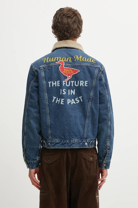 Odzież Human Made kurtka jeansowa bawełniana BOA LINED HM30JK004 niebieski