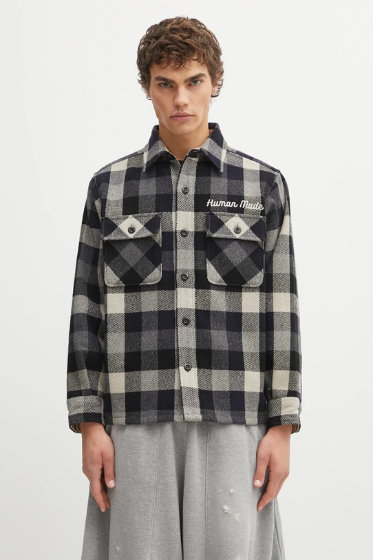 Human Made kurtka koszulowa z domieszką wełny WOOL CHECK nieocieplane granatowy HM30SH013