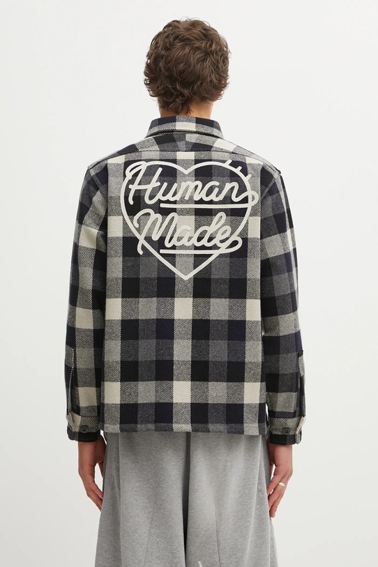 Odzież Human Made kurtka koszulowa z domieszką wełny WOOL CHECK HM30SH013 granatowy