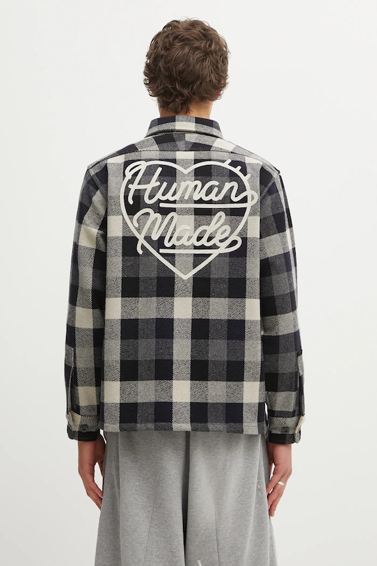 Odzież Human Made kurtka koszulowa z domieszką wełny WOOL CHECK HM30SH013 granatowy