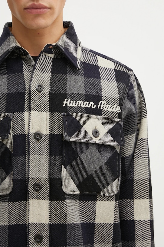 Human Made kurtka koszulowa z domieszką wełny WOOL CHECK granatowy HM30SH013
