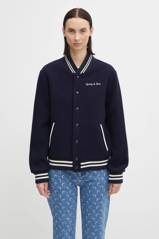 Sporty & Rich kurtka bomber wełniana Eden Crest Varsity z podszewką granatowy OW03160666BL106