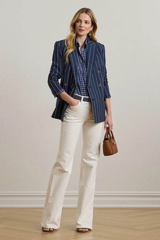 Ruházat Lauren Ralph Lauren blézer vászonkeverékből 200973085 sötétkék