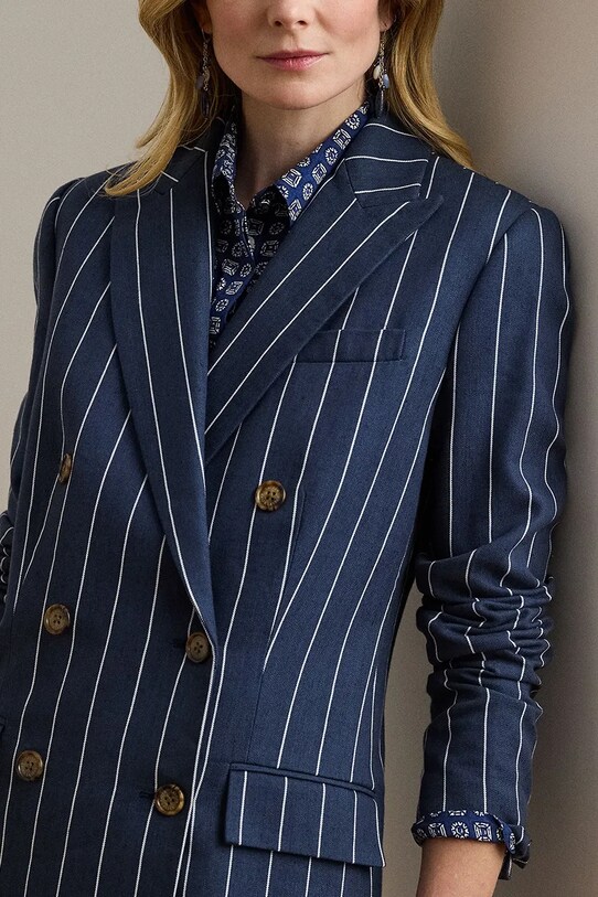 Lauren Ralph Lauren blézer vászonkeverékből sötétkék 200973085