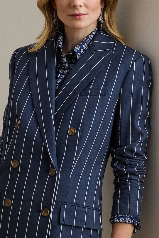 Blazer με μείγμα λινών Lauren Ralph Lauren σκούρο μπλε 200973085