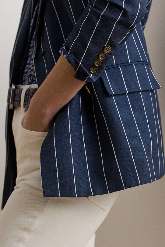 Lauren Ralph Lauren blézer vászonkeverékből 200973085 sötétkék