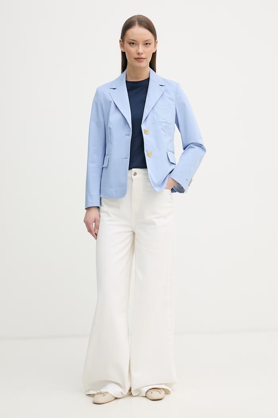 Tommy Hilfiger jednoradové sako dámske s bavlnou WW0WW47179 modrá SS26