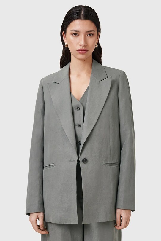 Пиджак с примесью льна AllSaints AVERIE с добавлением льна серый W043QC