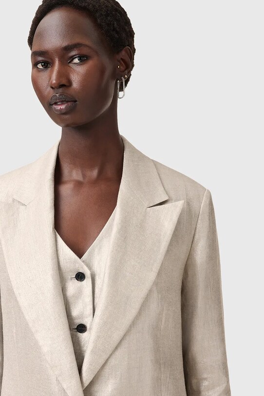 AllSaints marynarka lniana AVERIE W067QC srebrny AW25