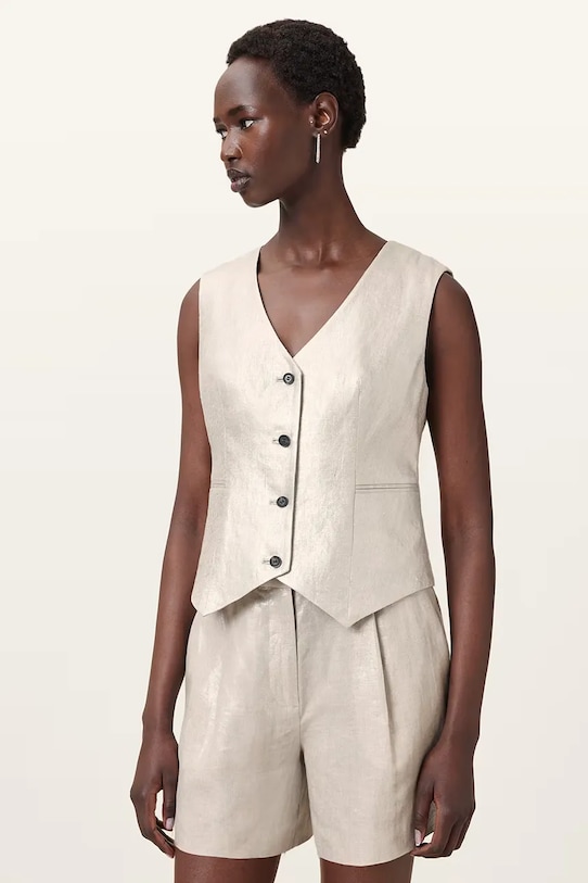 AllSaints kamizelka lniana AVERIE srebrny W068QC