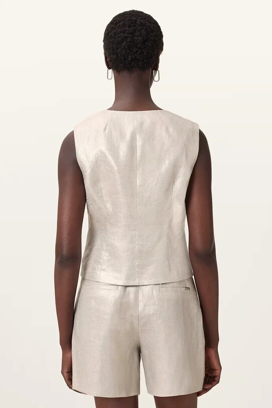 Lněná vesta AllSaints AVERIE W068QC stříbrná