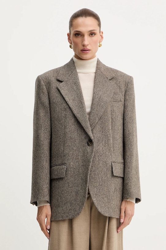 Weekend Max Mara marynarka wełniana TRONTO tkanina brązowy 2525046042600