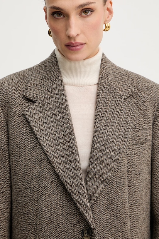 Weekend Max Mara marynarka wełniana TRONTO brązowy 2525046042600