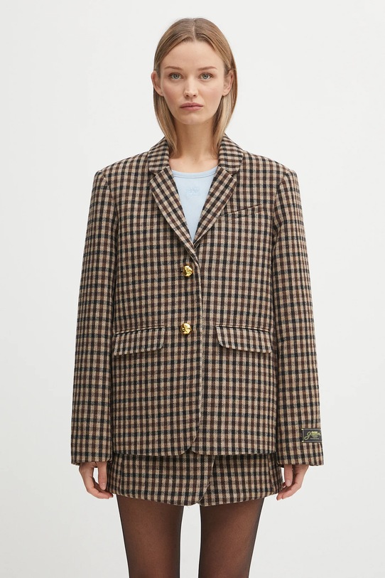 GANNI wool blend blazer Check Wool Mix Oversized Blazer wool-blend brown W0426