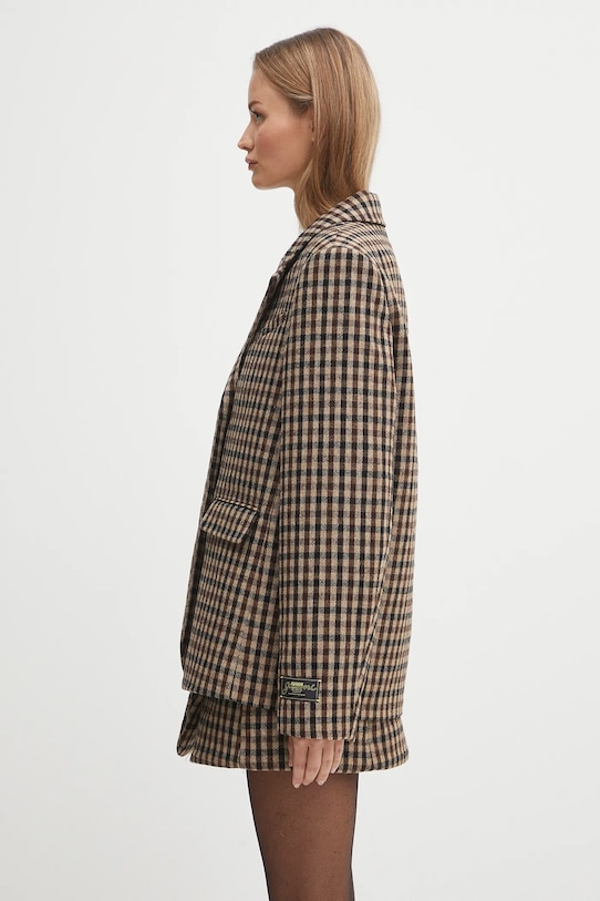 GANNI wool blend blazer Check Wool Mix Oversized Blazer W0426 brown AW25