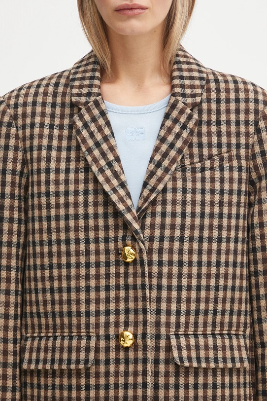 GANNI wool blend blazer Check Wool Mix Oversized Blazer brown W0426
