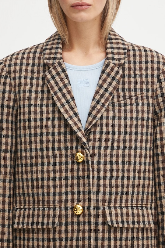 GANNI wool blend blazer Check Wool Mix Oversized Blazer brown W0426