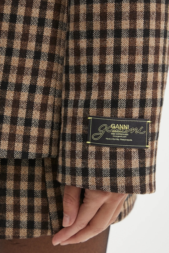 GANNI wool blend blazer Check Wool Mix Oversized Blazer W0426 brown