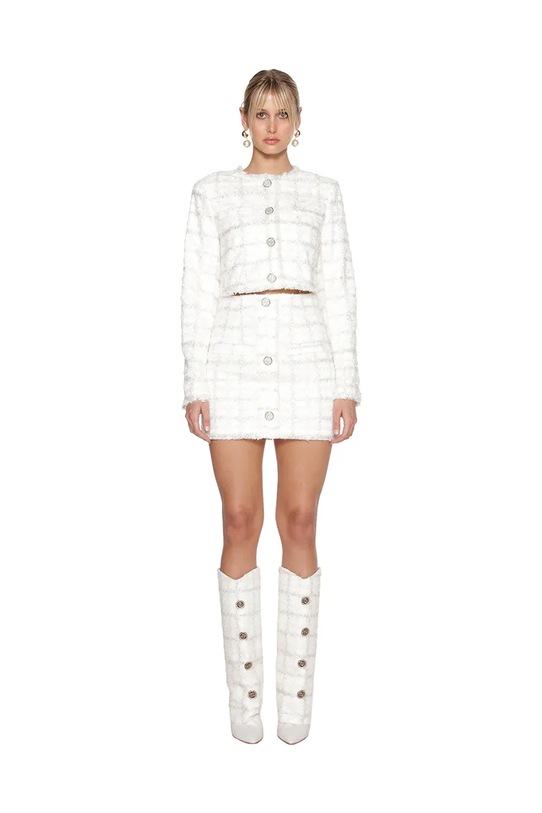 GOD SAVE QUEENS marynarka EXECUTIVE TWEED JACKET bez podszewki biały GSQ.152.391