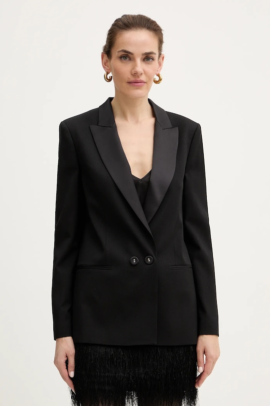 Σακάκι με προσθήκη μάλλινου υφάσματος Twinset ύφασμα μαύρο 252TT2121
