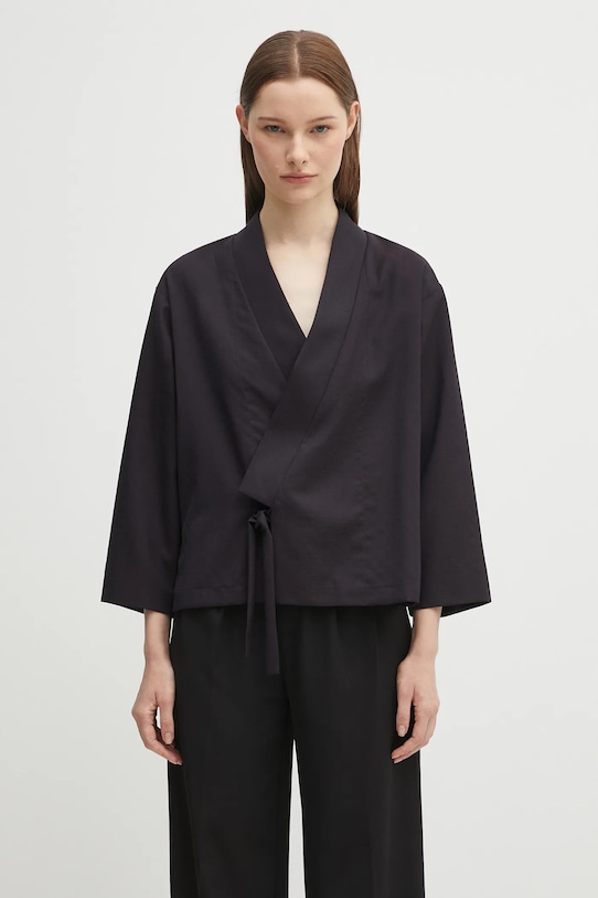 Μάλλινο σακάκι Kenzo Weave Kimono μαλλί σκούρο μπλε FF62VE0329ID