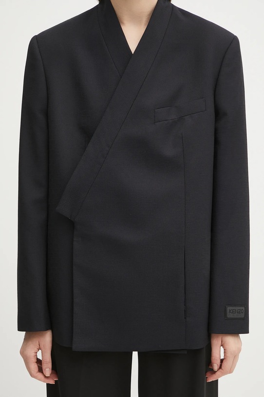 Vlněné sako Kenzo Weave Kimono Blazer námořnická modř FF62VE2659ID