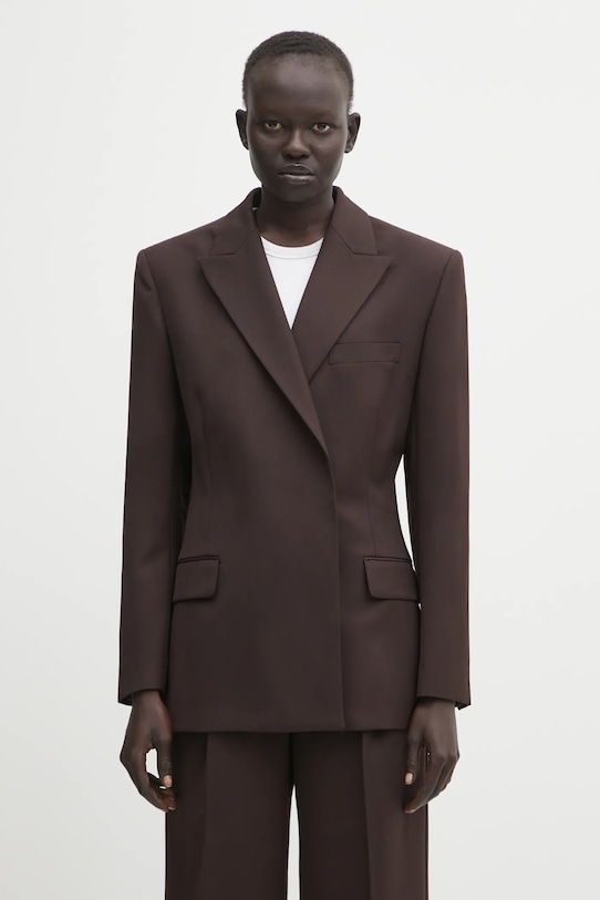 Anine Bing marynarka z dodatkiem wełny aretha z podszewką brązowy A.01.11319