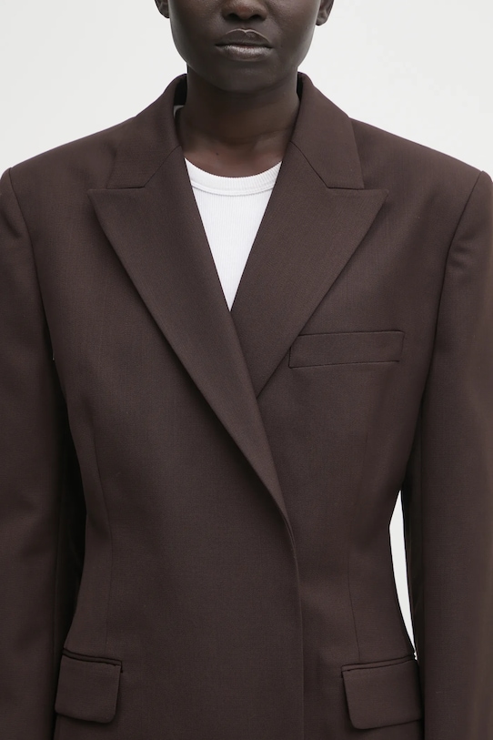 Anine Bing marynarka z dodatkiem wełny aretha brązowy A.01.11319