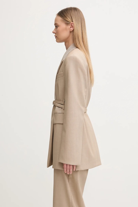 Sportmax marynarka wełniana TUBINGA 2522046051600 beżowy AW25