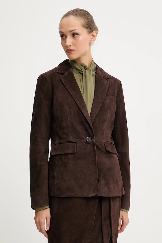 Never Fully Dressed marynarka zamszowa skóra naturalna brązowy NFDOU409