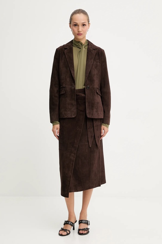 Never Fully Dressed marynarka zamszowa NFDOU409 brązowy AW25