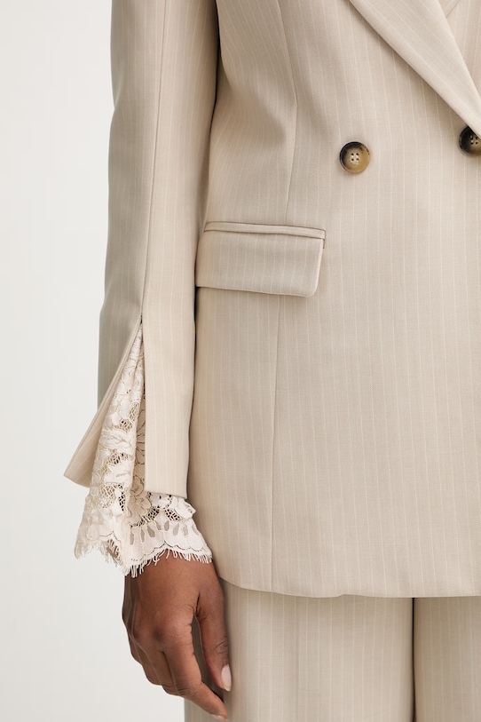 Haveone Sacou cu două rânduri de nasturi de damă JGE.P031 bej