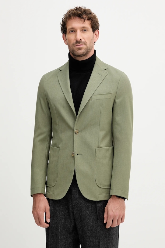 Blazer s příměsí vlny BOSS slim zelená 50546055
