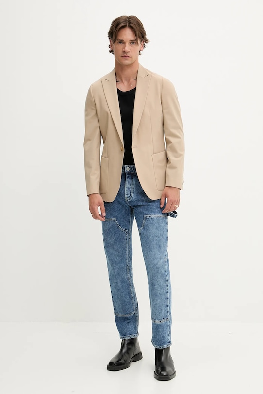 HUGO gyapjú kabát 50547465 bézs AW25