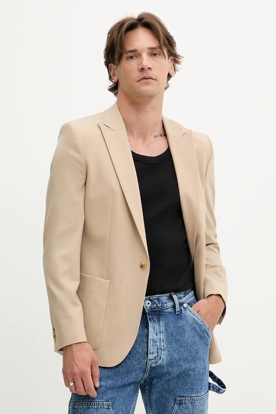 HUGO gyapjú kabát bézs 50547465