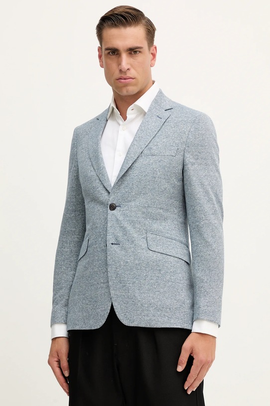 Hackett London marynarka z lnem dzianina niebieski HM4400023R