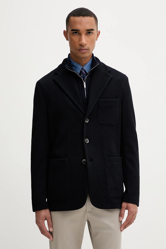 Свитер с шерстью BARENA VENEZIA Giacca Torceo тонкий тёмно-синий GIU5239.5139