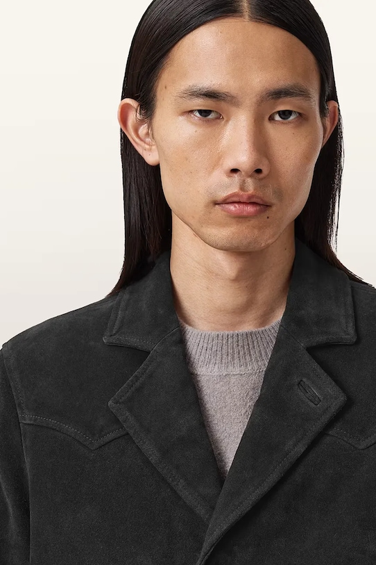 AllSaints marynarka zamszowa HORNETT M020LD czarny NC25