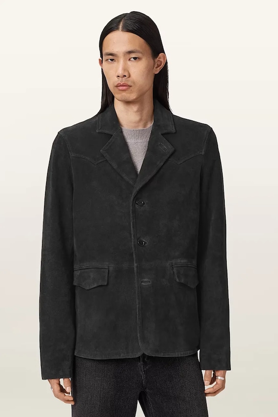 AllSaints marynarka zamszowa HORNETT M020LD czarny