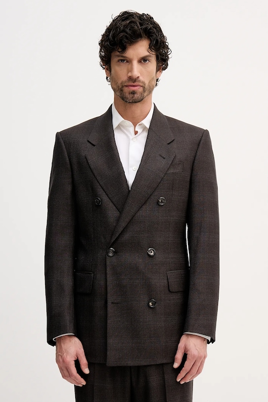 Emporio Armani marynarka wełniana tkanina szary EM004082.TE182704