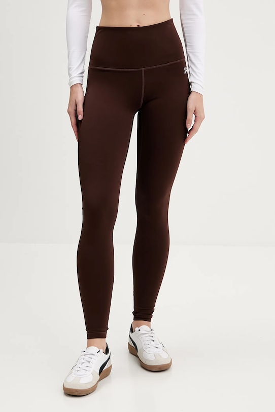 Tommy Jeans legginsy z elastanem brązowy DW0DW21830