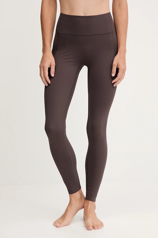 Tajice za jogu On Studio bez uzorka smeđa 1WF10580569