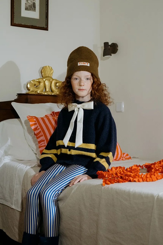 Tinycottons legginsy dziecięce STRIPES SHINY LEGGINGS wzorzyste niebieski AW25.331