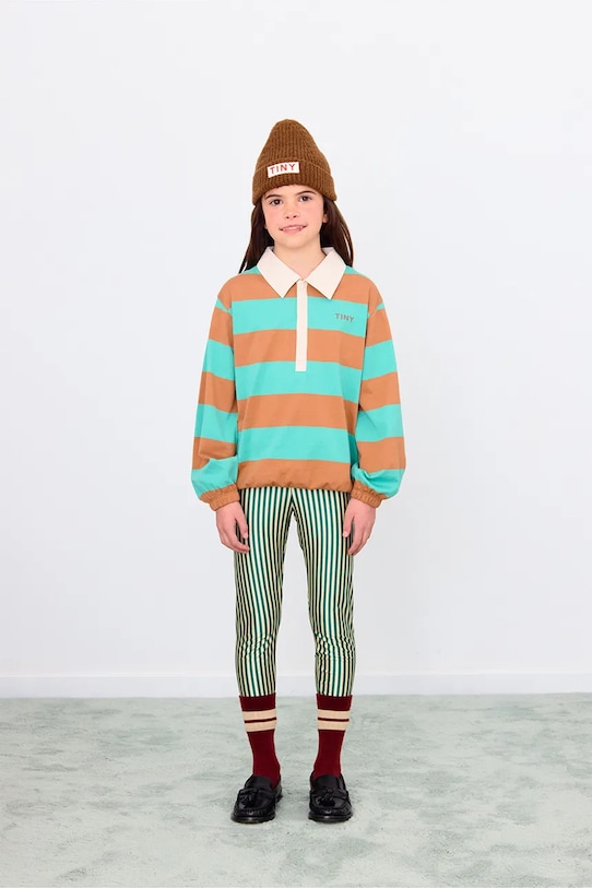 Dječje tajice Tinycottons STRIPES SHINY LEGGINGS pletivo zelena AW25.331