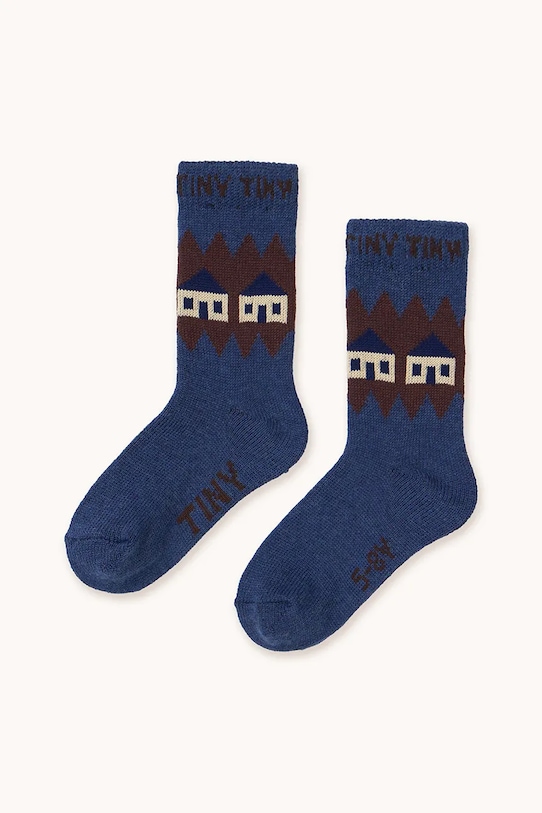 Dětské ponožky s vlnou Tinycottons HOUSES WOOL MEDIUM SOCKS námořnická modř AW25.535
