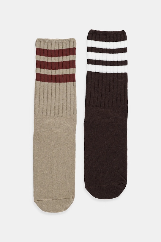 Ponožky s příměsí lnu adidas Originals 3-Stripes 2-pack nášivka hnědá JX5201