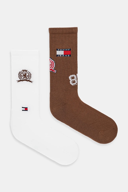 Κάλτσες Tommy Jeans 2-pack ψηλές κάλτσες καφέ 701236470