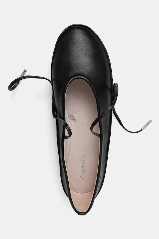 Kožené baleríny Calvin Klein BALLERINA MARY JANE STRAP LTH černá HW0HW02656