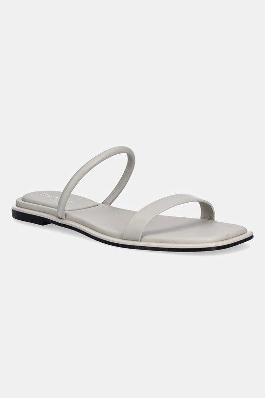 Calvin Klein klapki skórzane FLAT SANDAL SQUARED 2-BAR LTH płaski szary HW0HW02532